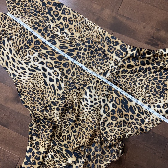 Satin Leopard Ruffle Asymmetric Hem Slip Dress - Picture 9 of 9